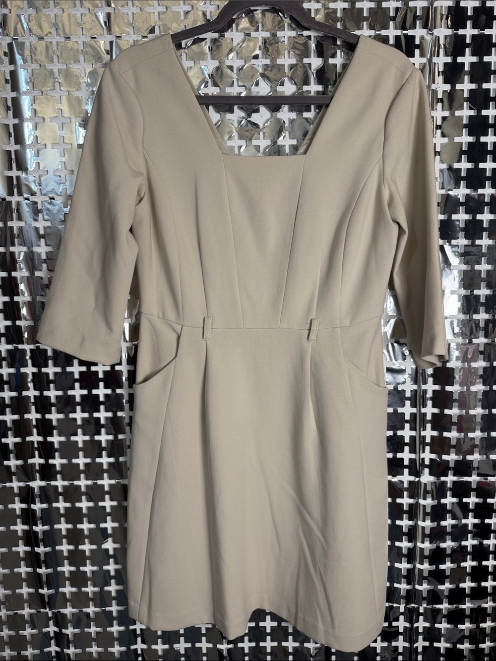 Kensie Neutral Taupe Square-Neck Mini Dress